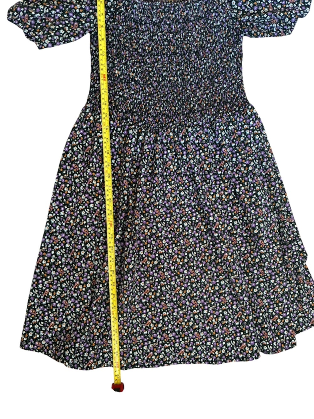Cottagecore Black Floral Puff-Sleeve Smocked Dress Sz L - Picture 5 of 6